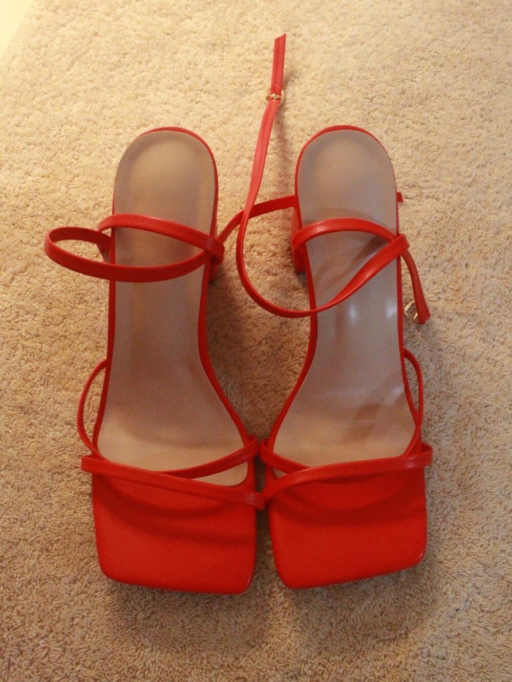 Red Strappy Block Heel Sandals, Size 9